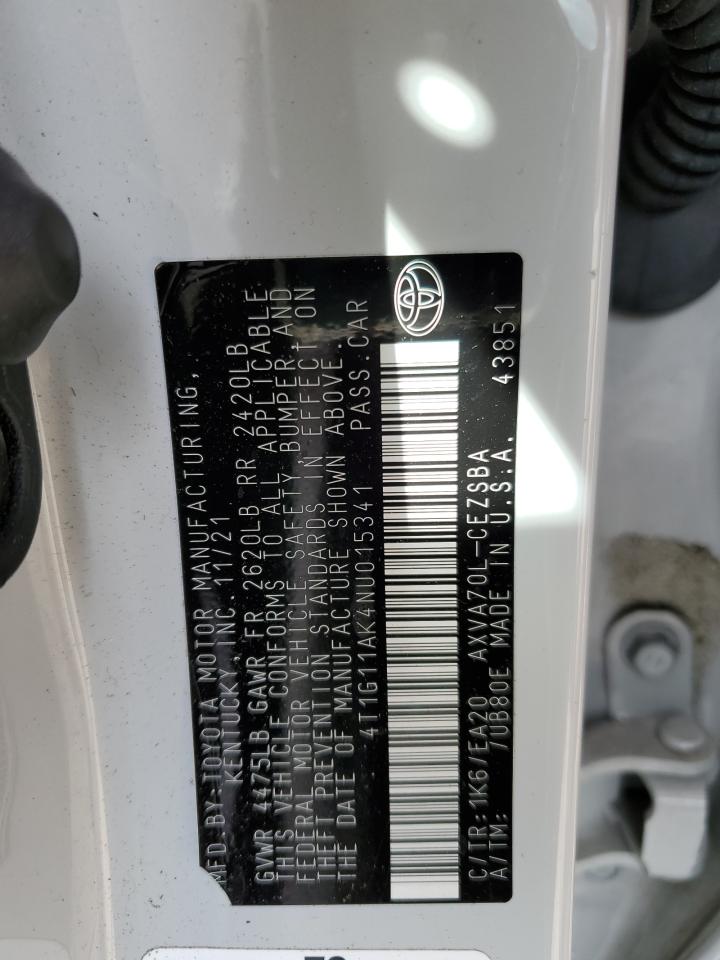 2022 TOYOTA CAMRY SE VIN:4T1G11AK4NU015341