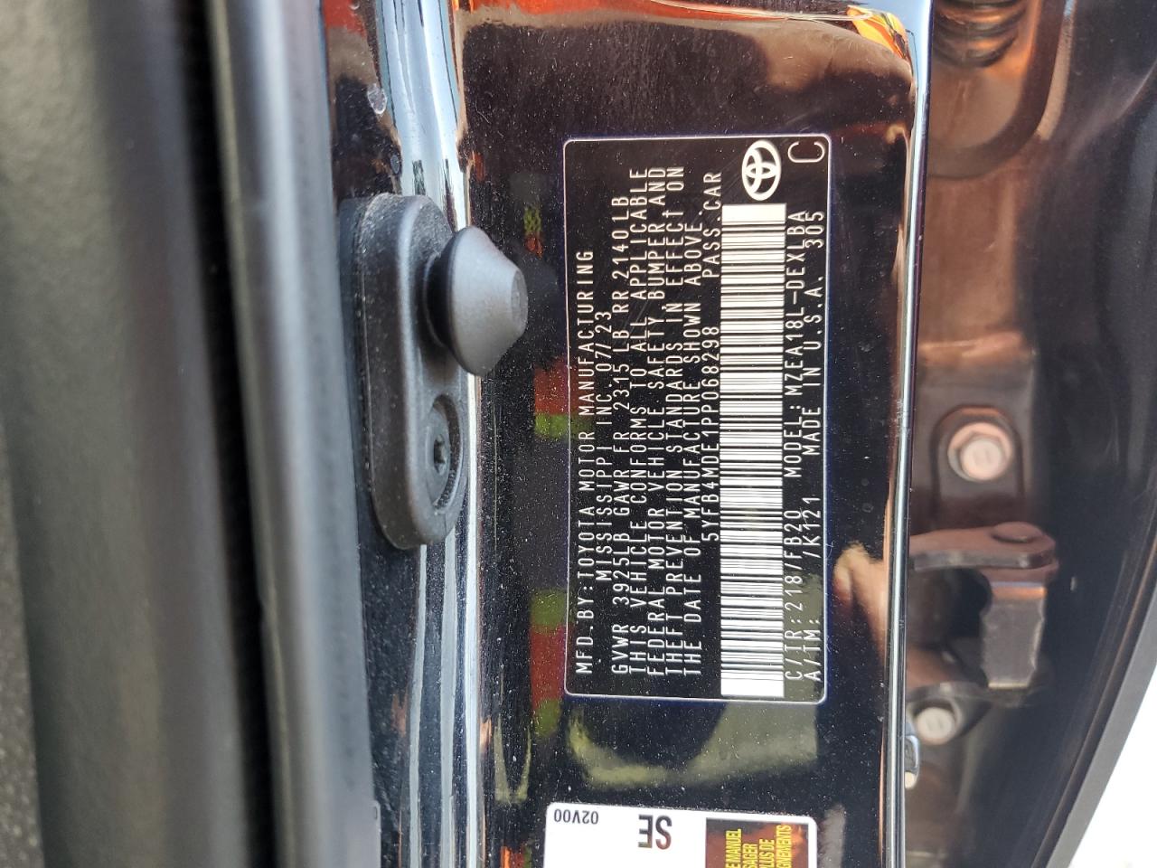 2023 TOYOTA COROLLA LE VIN:5YFB4MDE1PP068298