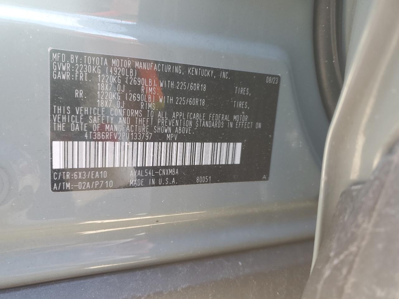 2023 TOYOTA RAV4 XLE PREMIUM VIN:4T3B6RFV2PU133797