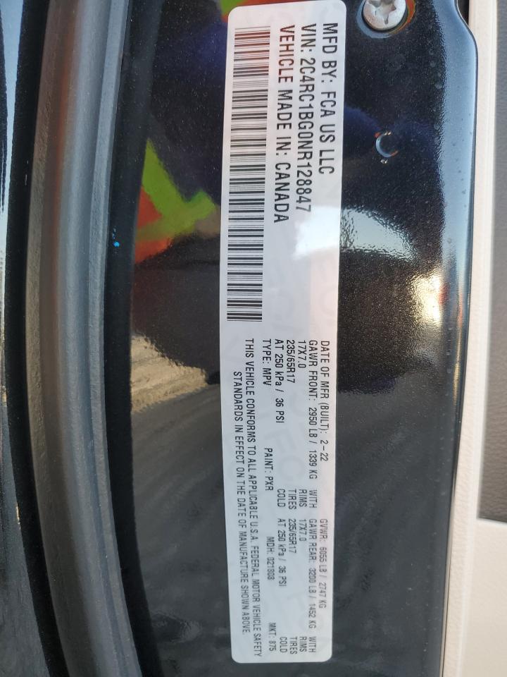 2022 CHRYSLER PACIFICA TOURING L VIN:2C4RC1BG0NR128847