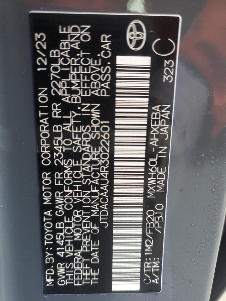 2024 TOYOTA PRIUS LE VIN:JTDACAAU4R3022601