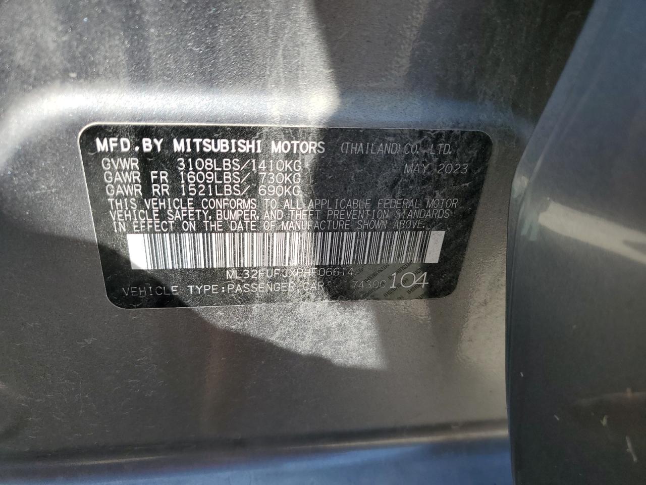 2023 MITSUBISHI MIRAGE G4 ES VIN:ML32FUFJXPHF06614