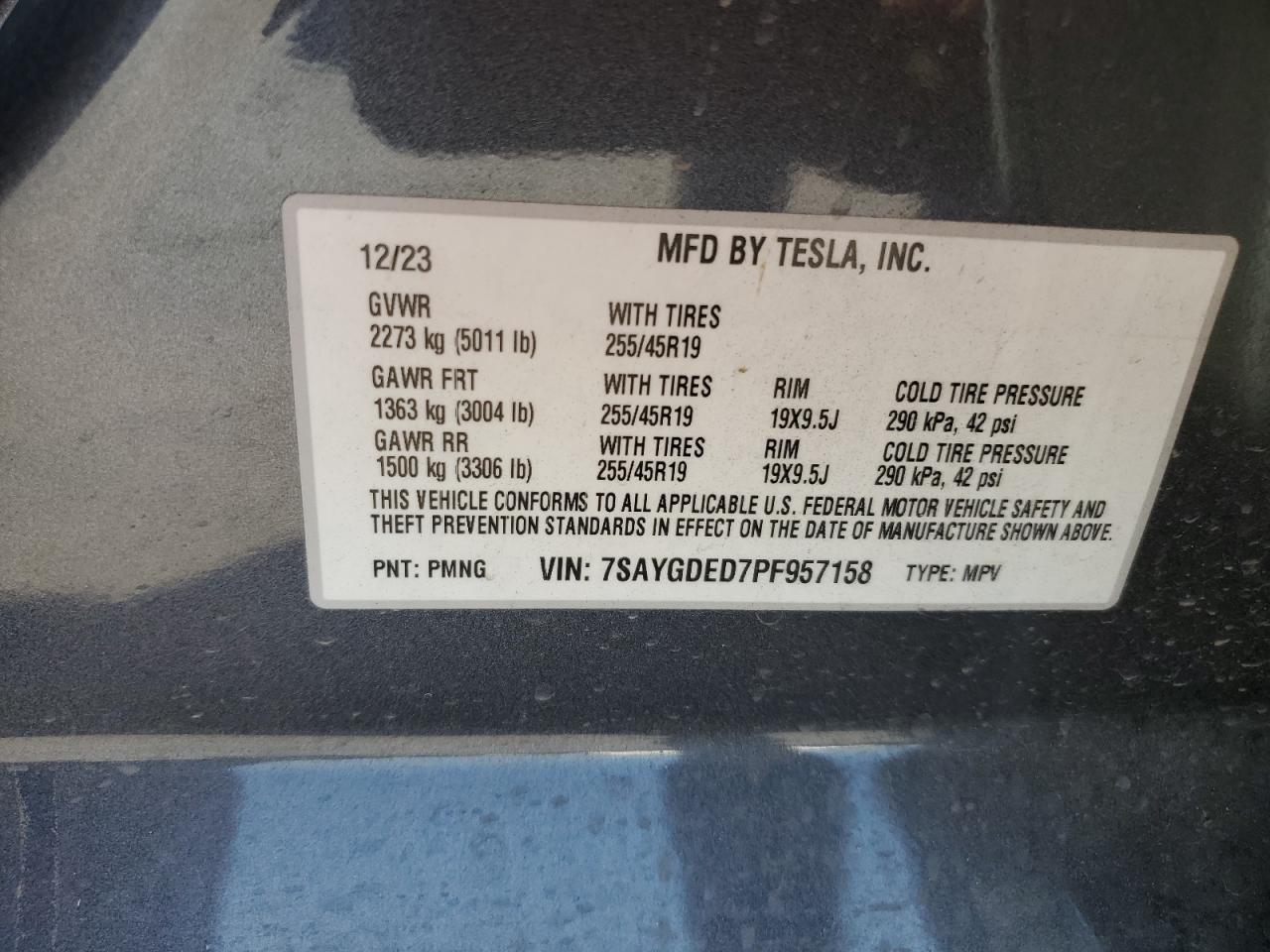 2023 TESLA MODEL Y  VIN:7SAYGDED7PF957158