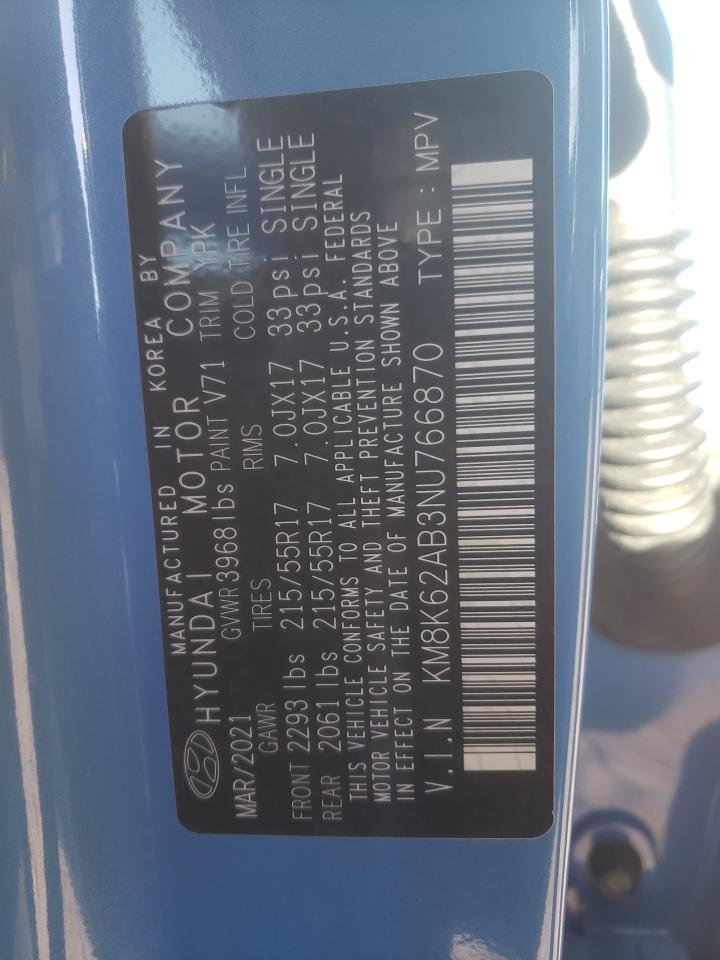 2022 HYUNDAI KONA SEL VIN:KM8K62AB3NU766870