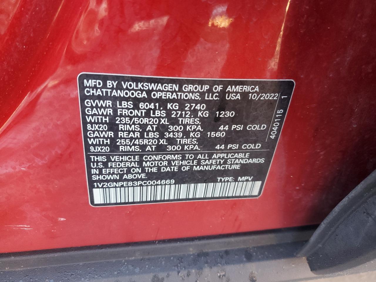 2023 VOLKSWAGEN ID.4 PRO S VIN:1V2GNPE83PC004669