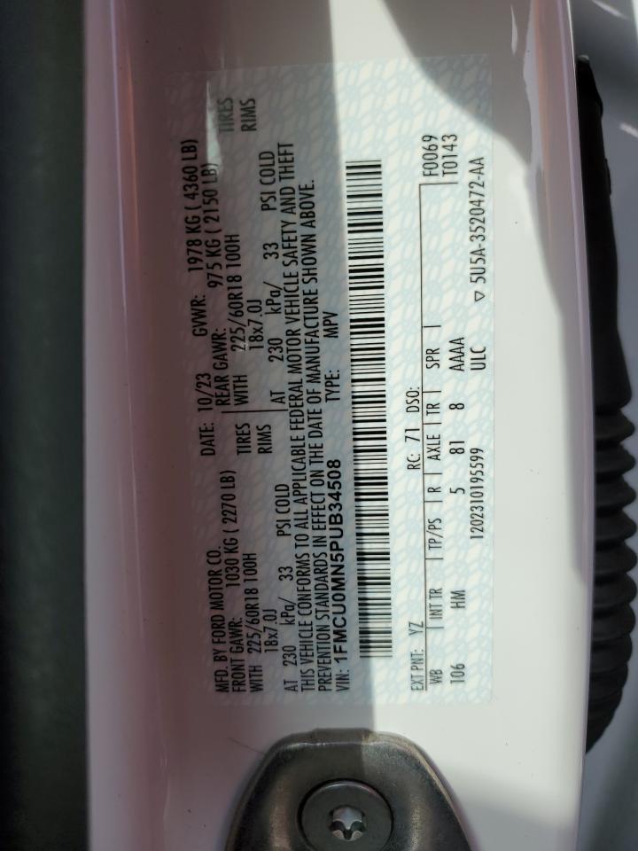 2023 FORD ESCAPE ST LINE VIN:1FMCU0MN5PUB34508