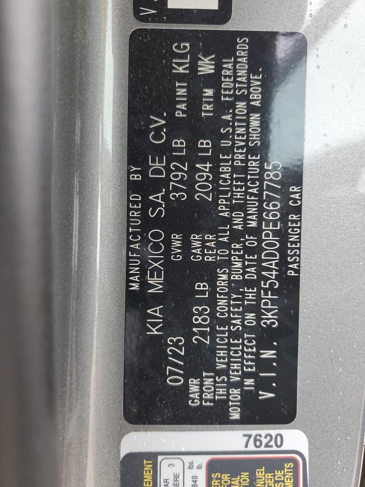 2023 KIA FORTE GT LINE VIN:3KPF54AD0PE667785