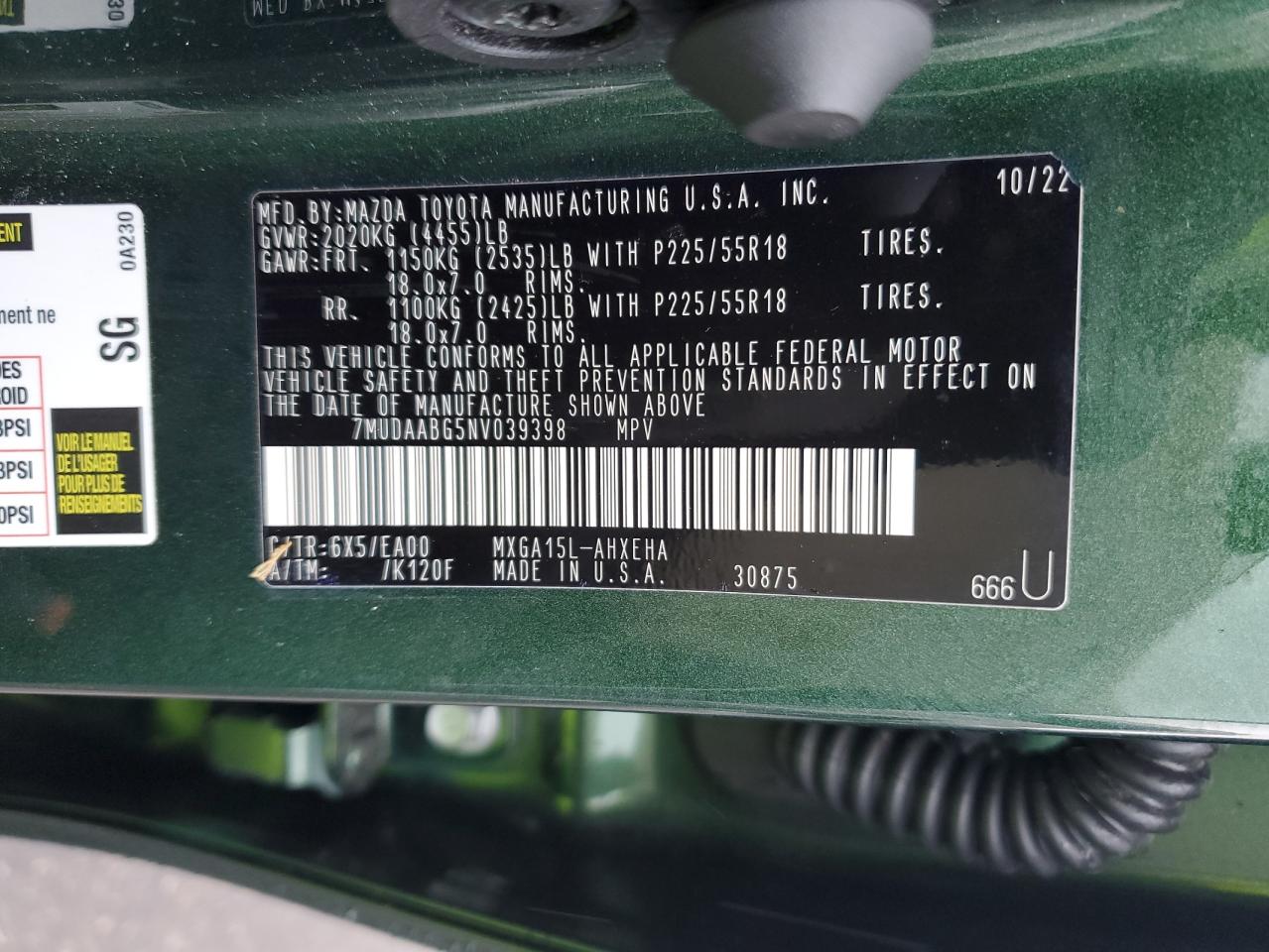 2022 TOYOTA COROLLA CROSS XLE VIN:1FMCU9J94JUB22837