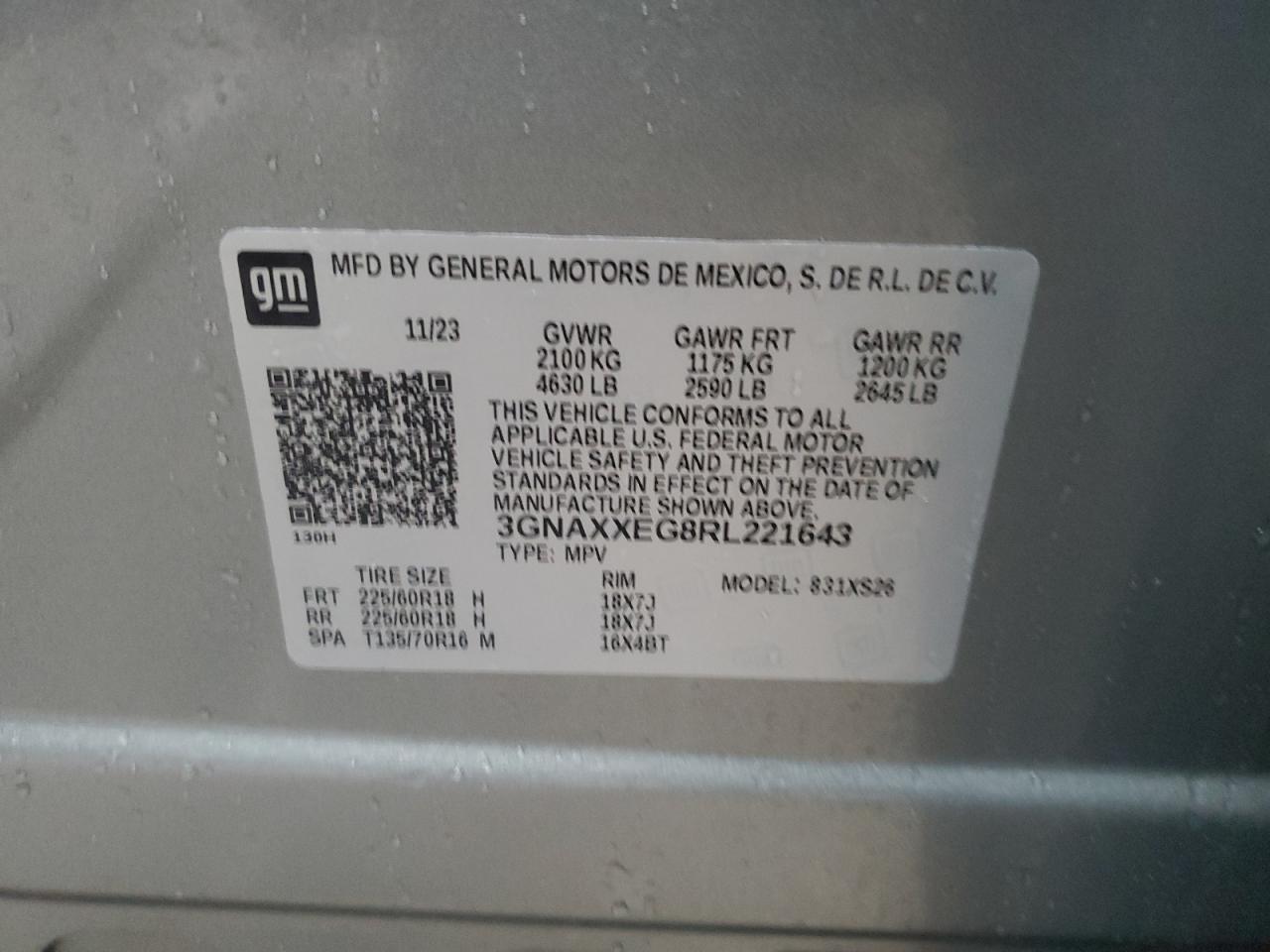 2024 CHEVROLET EQUINOX PREMIERE VIN:3GNAXXEG8RL221643