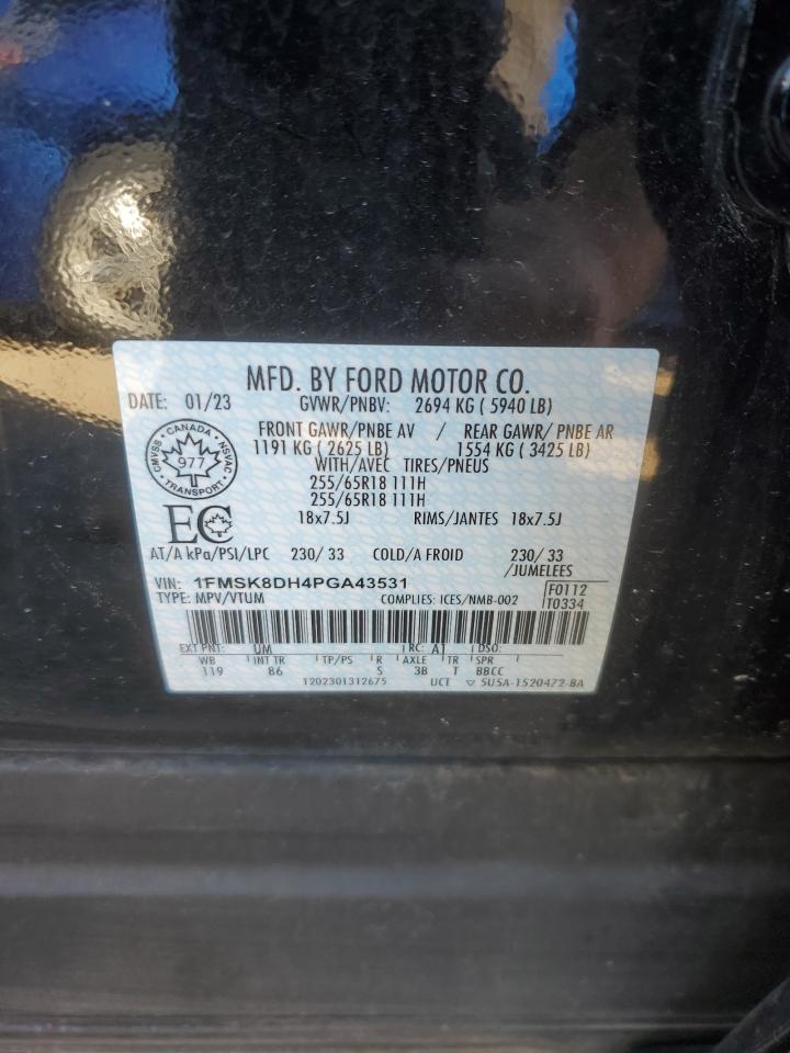 2023 FORD EXPLORER XLT VIN:1FMSK8DH4PGA43531