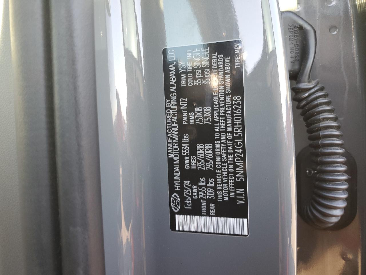 2024 HYUNDAI SANTA FE SEL VIN:5NMP24GL5RH016238