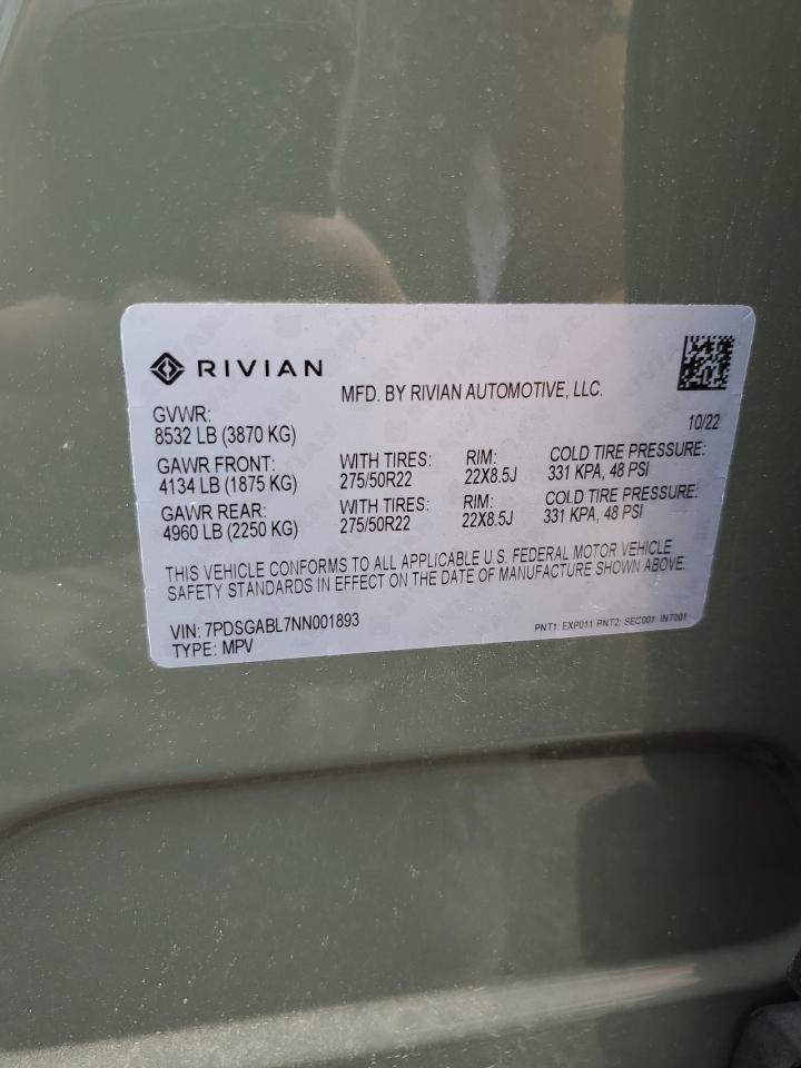 2022 RIVIAN R1S LAUNCH EDITION VIN:7PDSGABL7NN001893