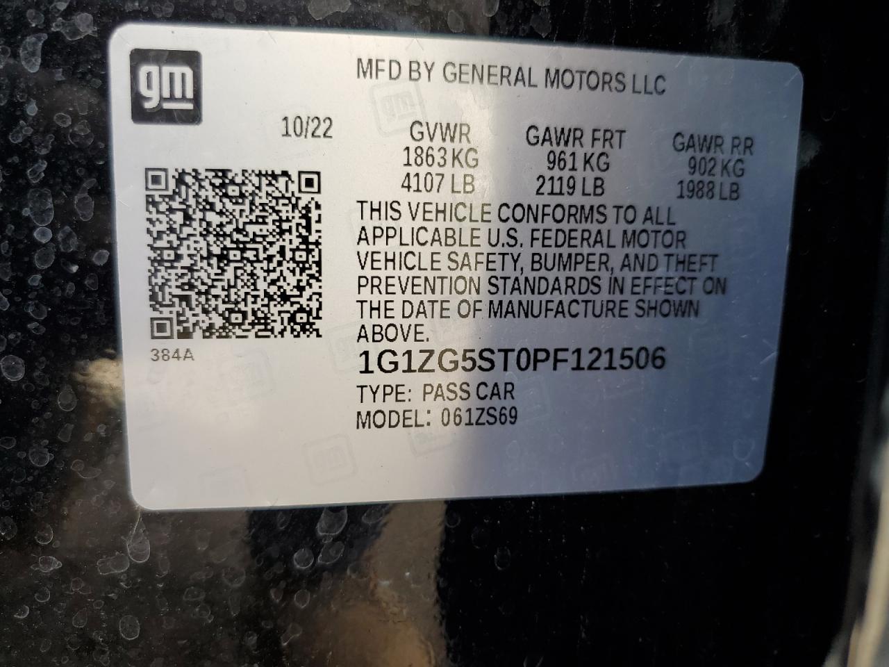 2023 CHEVROLET MALIBU RS VIN:1G1ZG5ST0PF121506