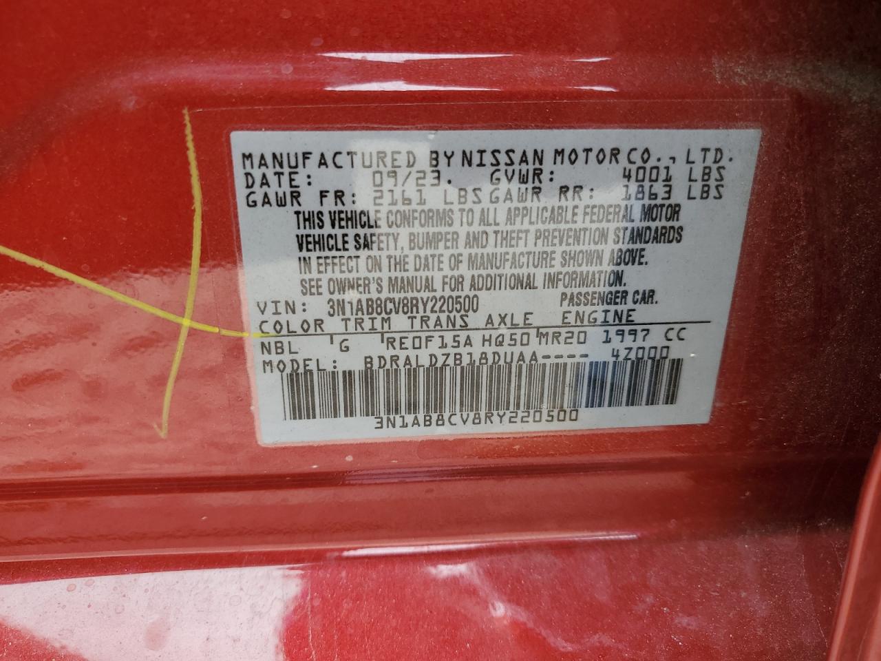 2024 NISSAN SENTRA SV VIN:3N1AB8CV8RY220500