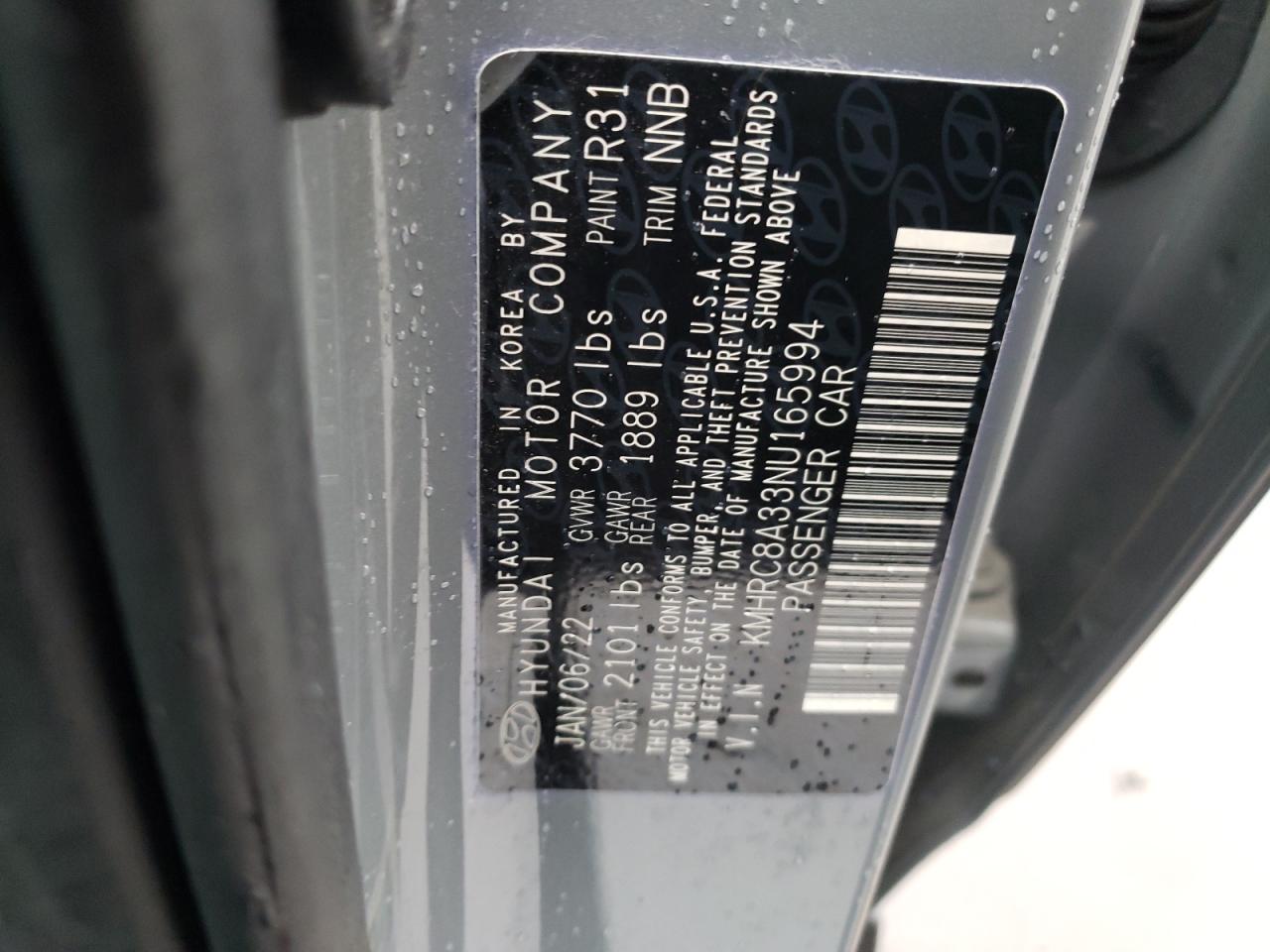 2022 HYUNDAI VENUE SEL VIN:KMHRC8A33NU165994