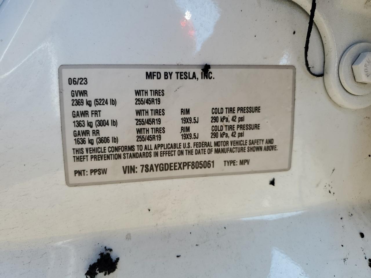 2023 TESLA MODEL Y  VIN:7SAYGDEEXPF805061