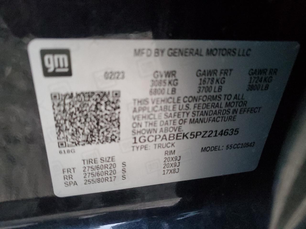 2023 CHEVROLET SILVERADO C1500 CUSTOM VIN:1GCPABEK5PZ214635