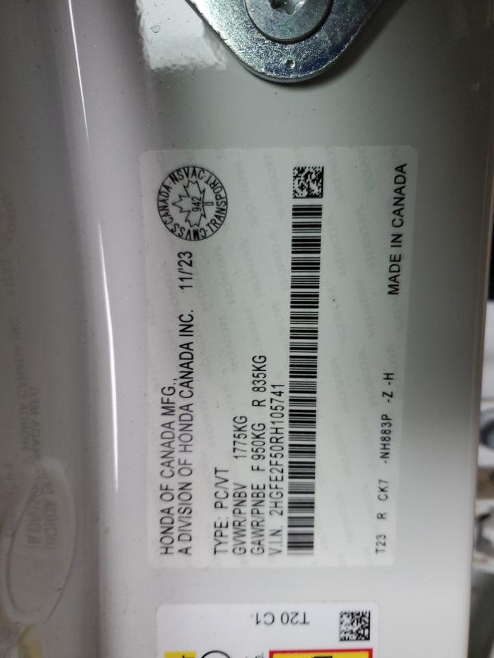2024 HONDA CIVIC SPORT VIN:2HGFE2F50RH105741