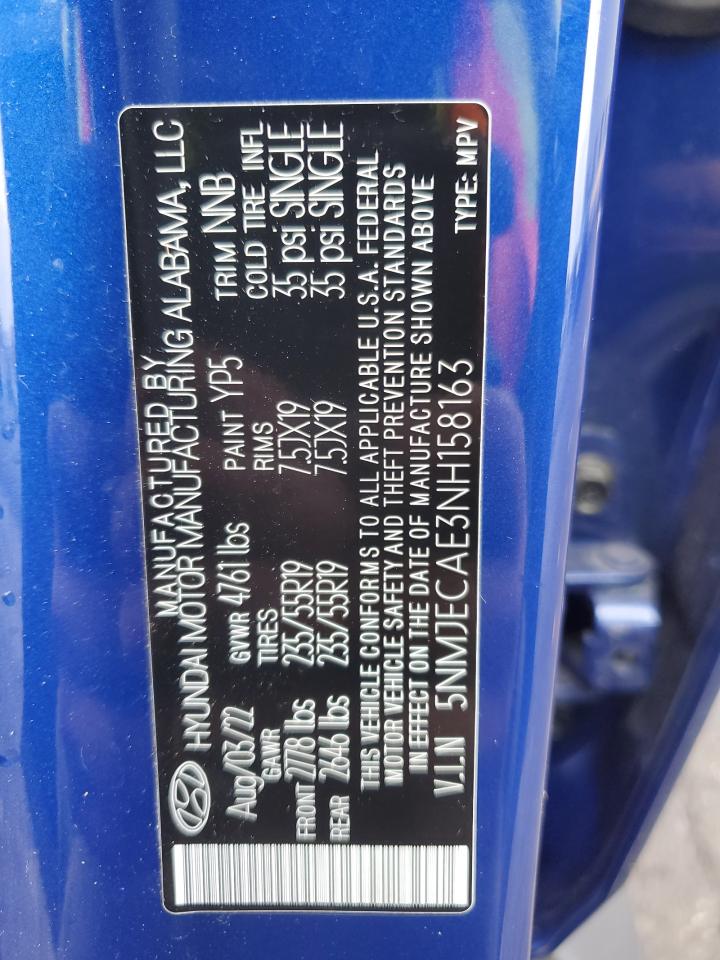 2022 HYUNDAI TUCSON LIMITED VIN:5NMJECAE3NH158163