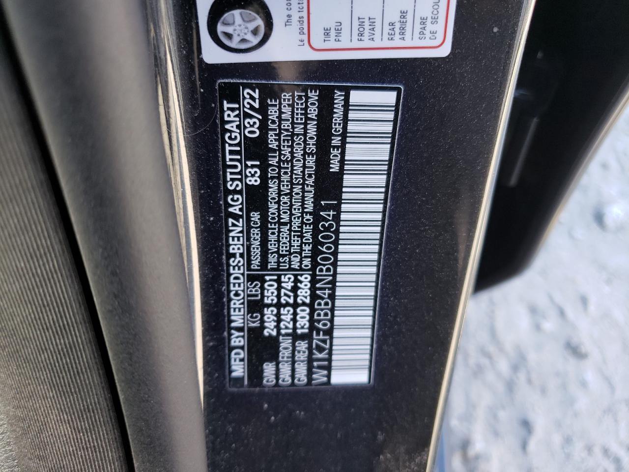 2022 MERCEDES-BENZ E AMG 53 4MATIC VIN:W1KZF6BB4NB060341