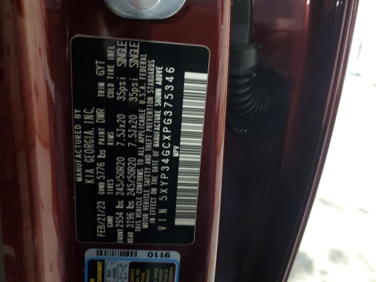 2023 KIA TELLURIDE EX VIN:5XYP34GCXPG375346