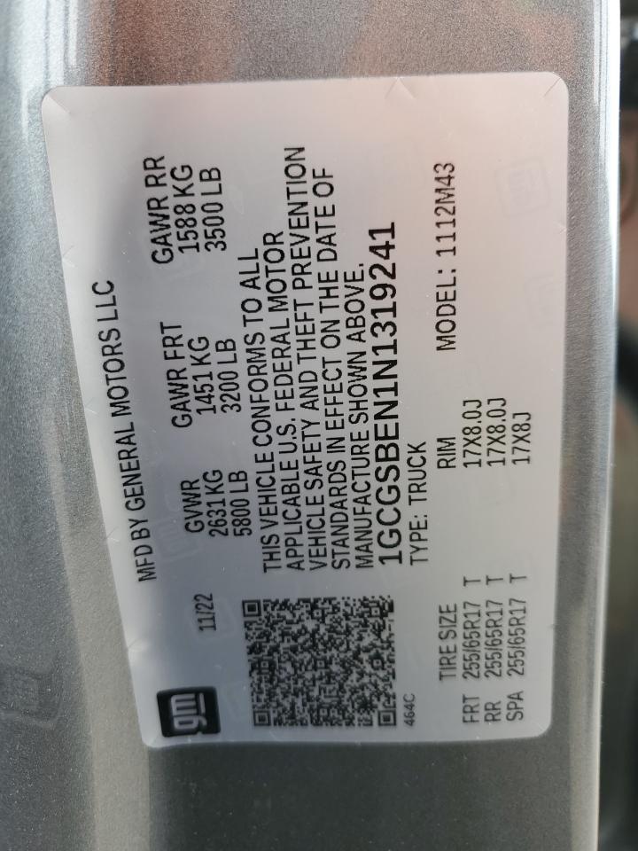 2022 CHEVROLET COLORADO  VIN:1GCGSBEN1N1319241