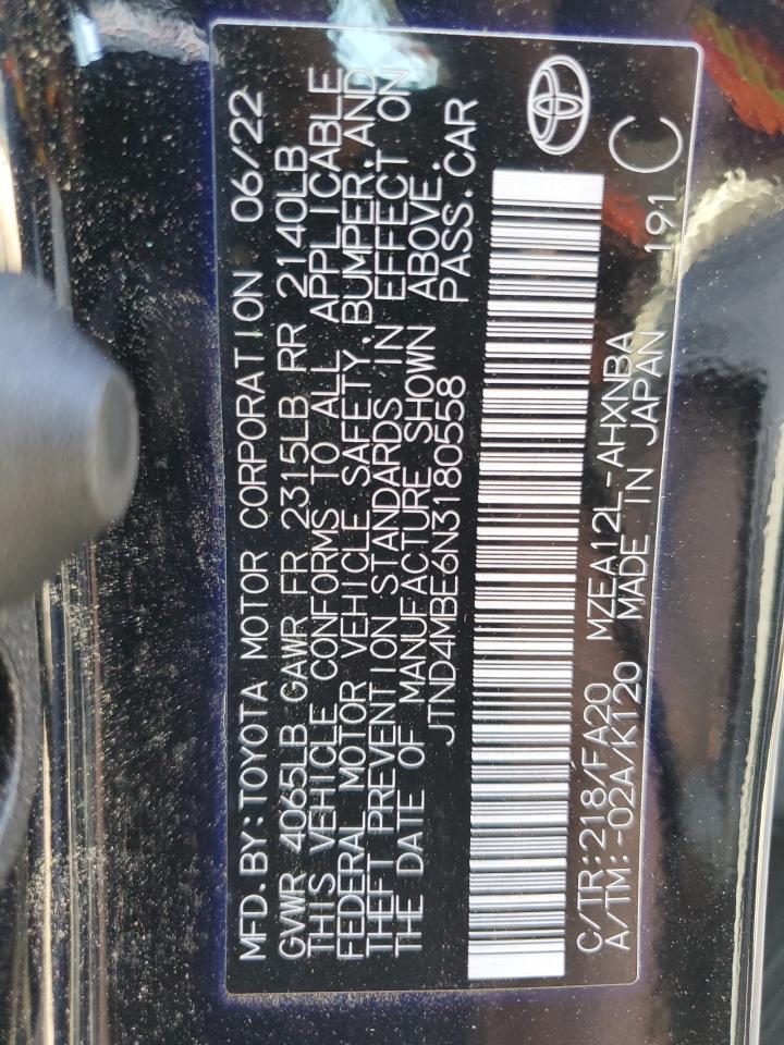 2022 TOYOTA COROLLA SE VIN:JTND4MBE6N3180558