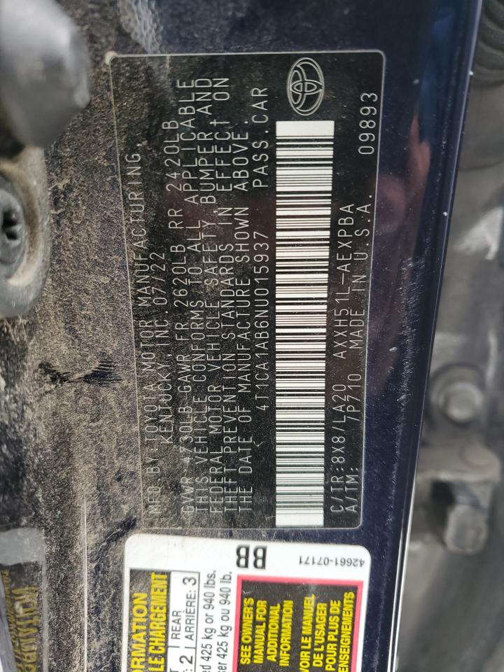 2022 TOYOTA AVALON LIMITED VIN:4T1CA1AB6NU015937