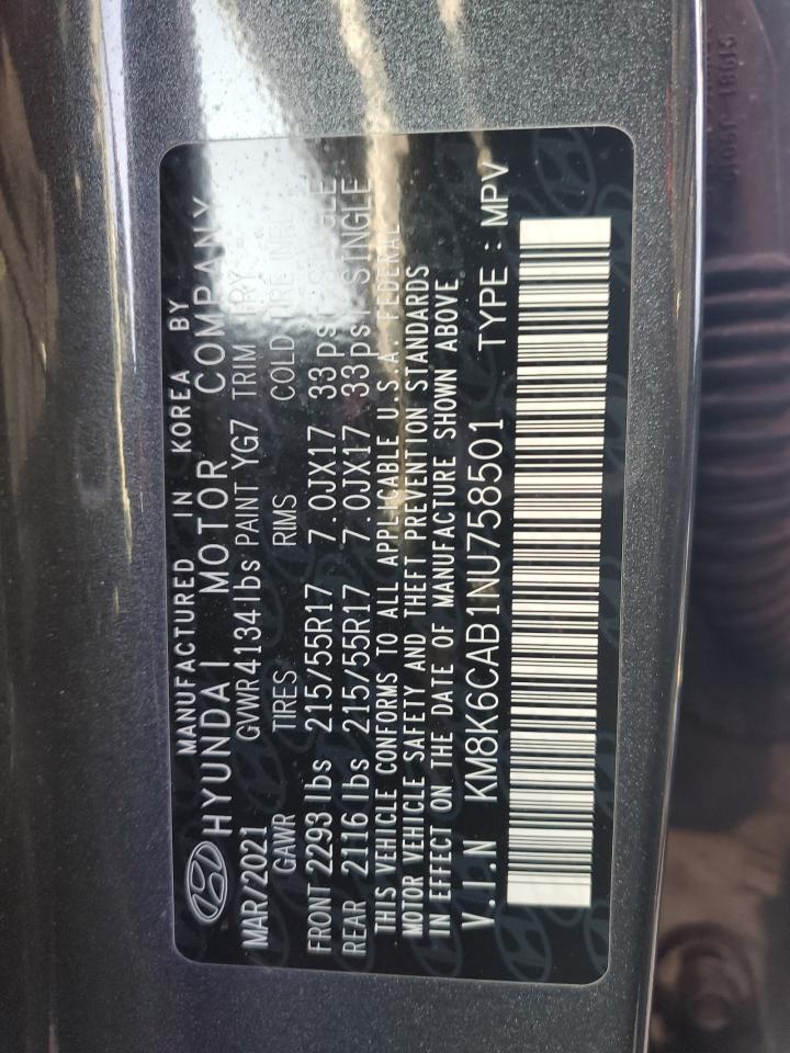 2023 HYUNDAI KONA SEL VIN:KM8K6CAB1NU758501