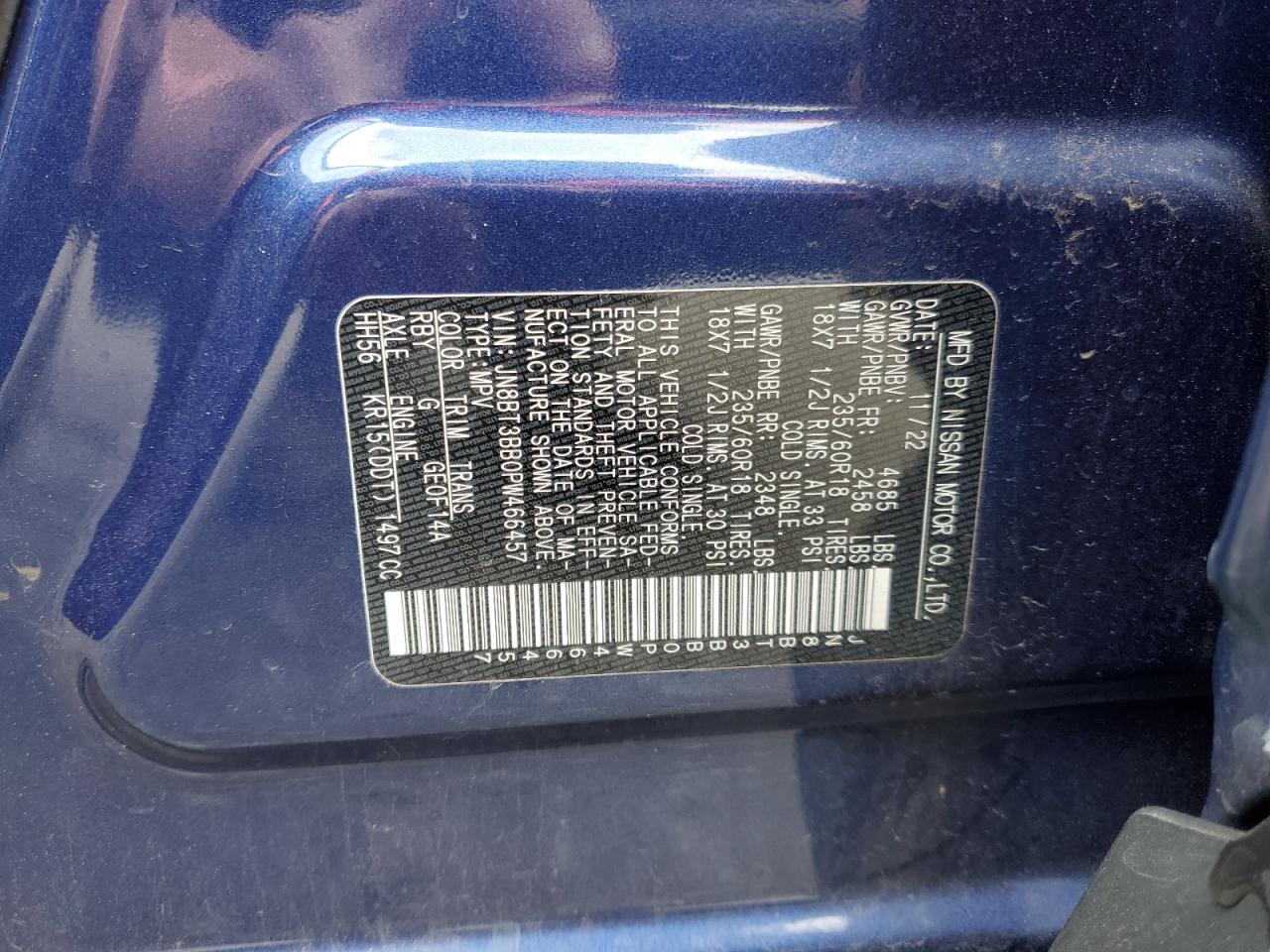 2023 NISSAN ROGUE SV VIN:JN8BT3BB0PW466457