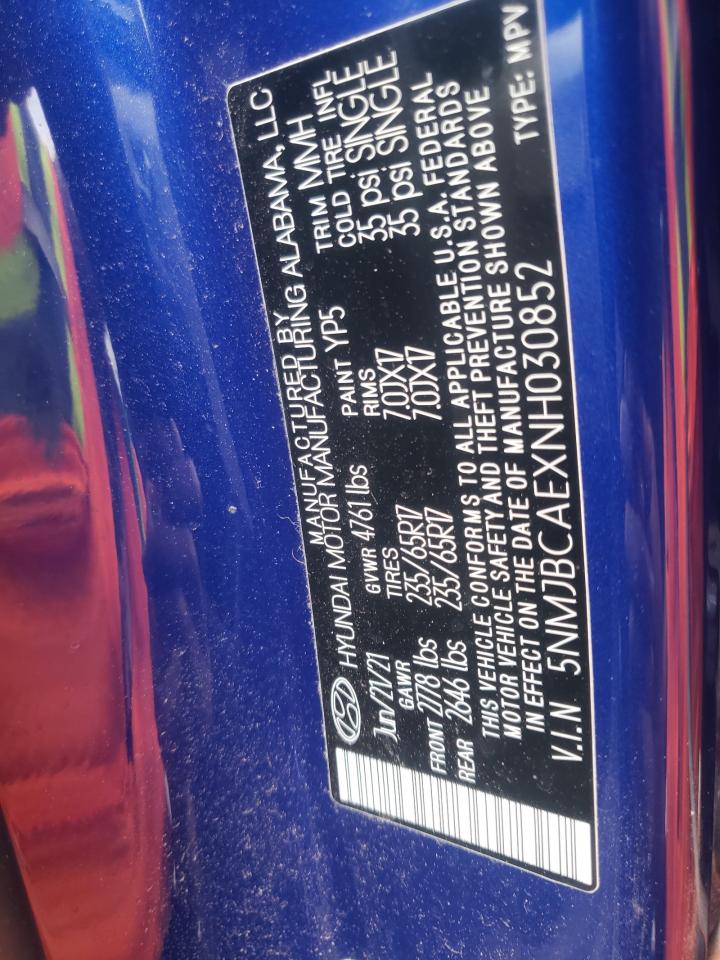 2022 HYUNDAI TUCSON SEL VIN:5NMJBCAEXNH030852
