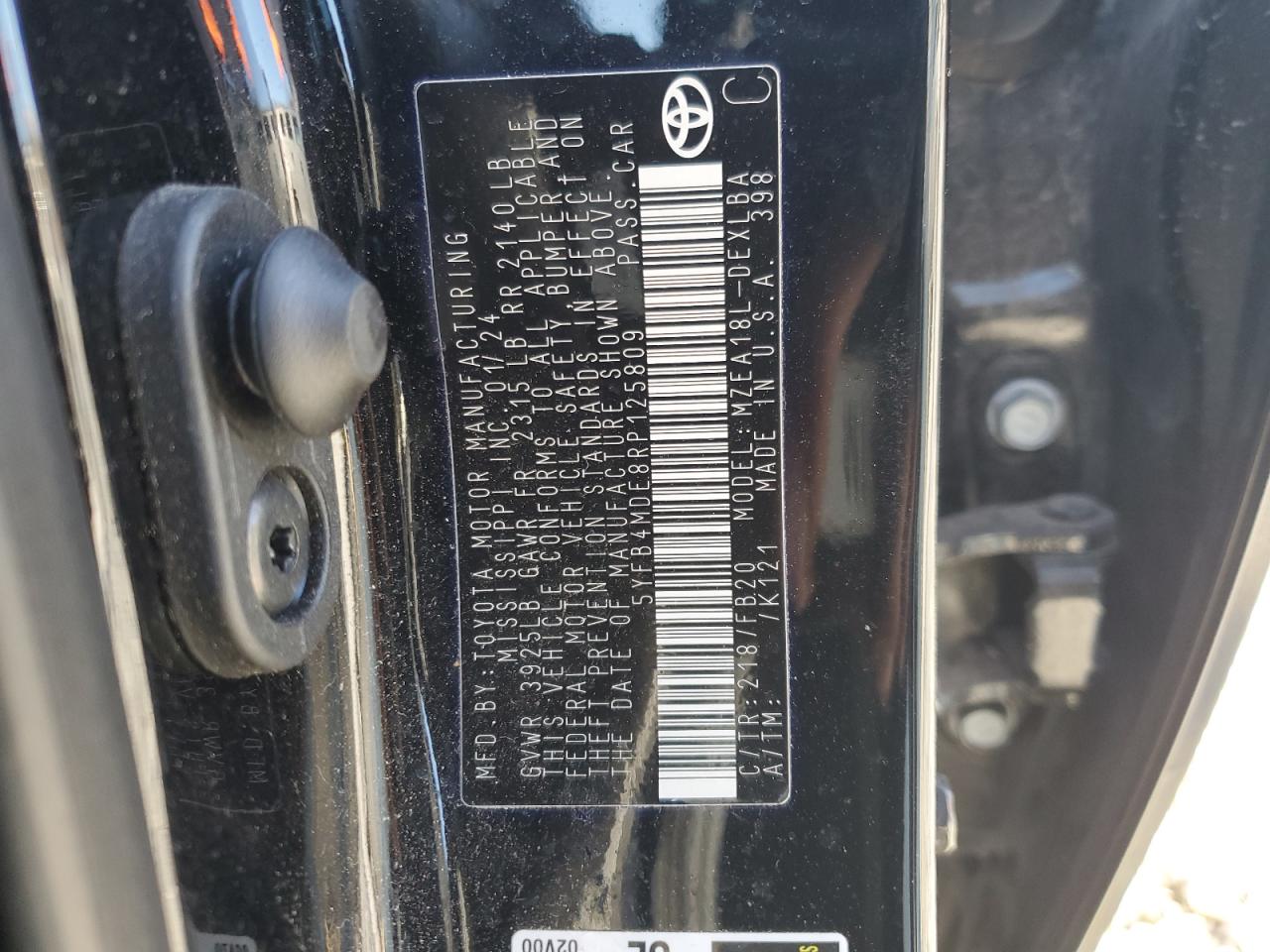 2024 TOYOTA COROLLA LE VIN:W1NYC7HJ7LX347507