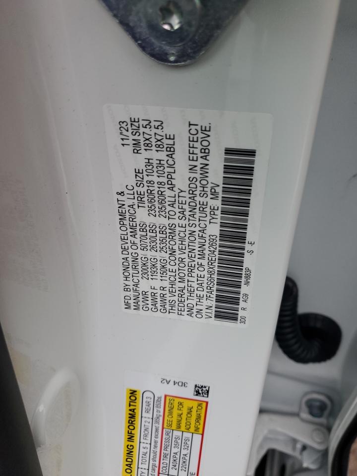 2024 HONDA CR-V SPORT-L VIN:7FARS6H8XRE042693