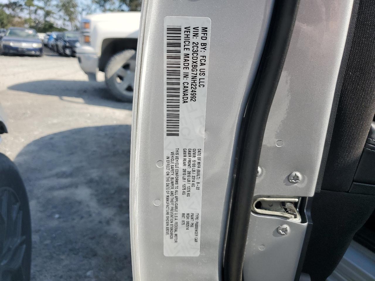 2022 DODGE CHARGER SXT VIN:2C3CDXBG7NH224992