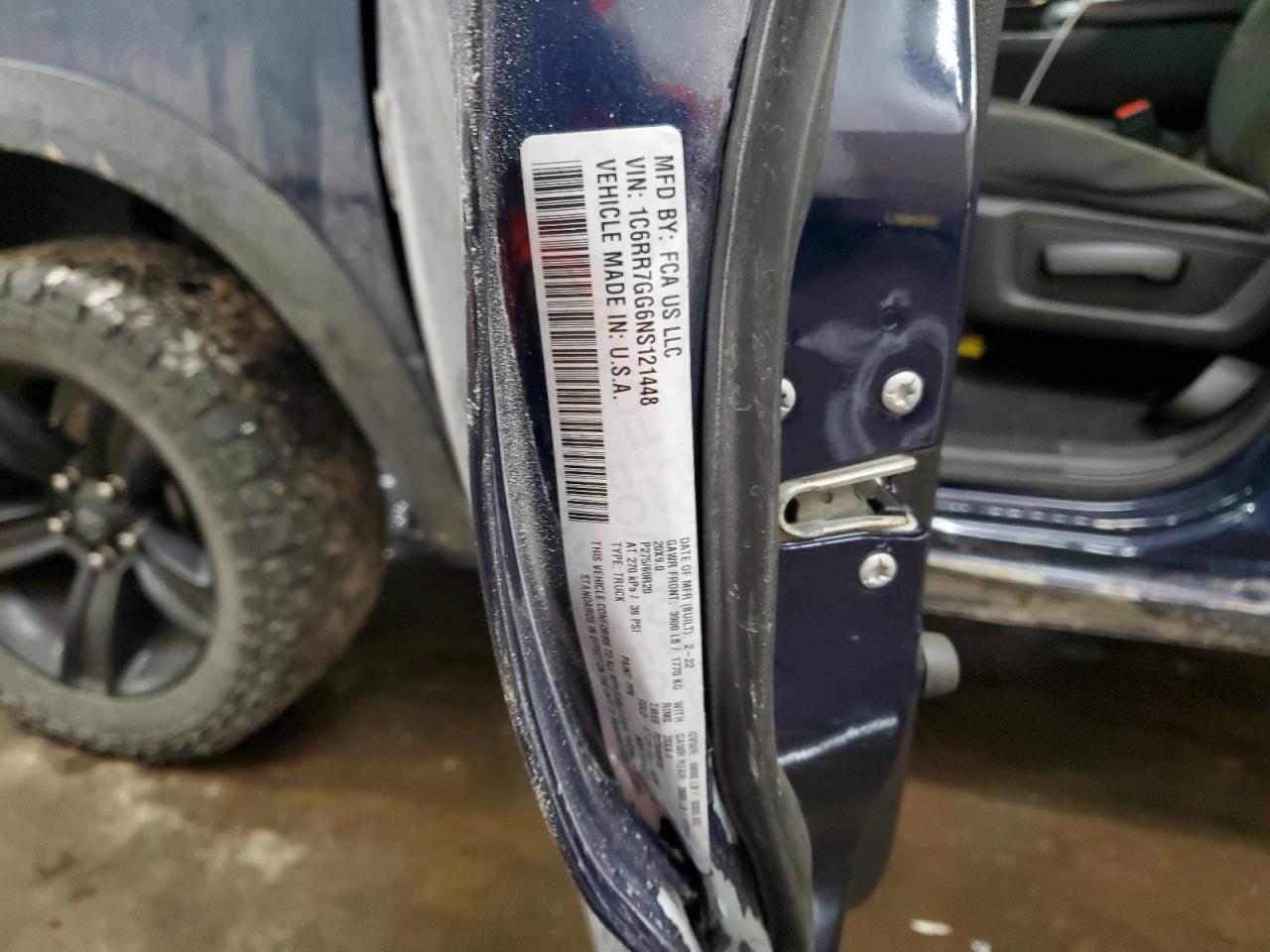 2022 RAM 1500 CLASSIC SLT VIN:1C6RR7GG6NS121448