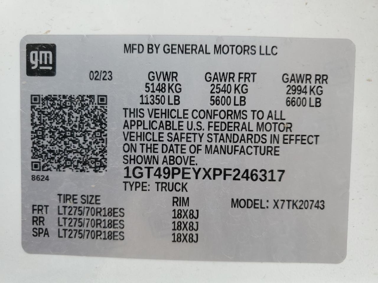 2023 GMC SIERRA K2500 AT4 VIN:1GT49PEYXPF246317