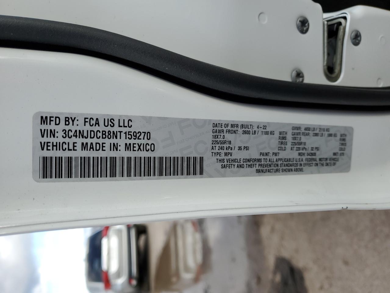 2022 JEEP COMPASS LIMITED VIN:3C4NJDCB8NT159270
