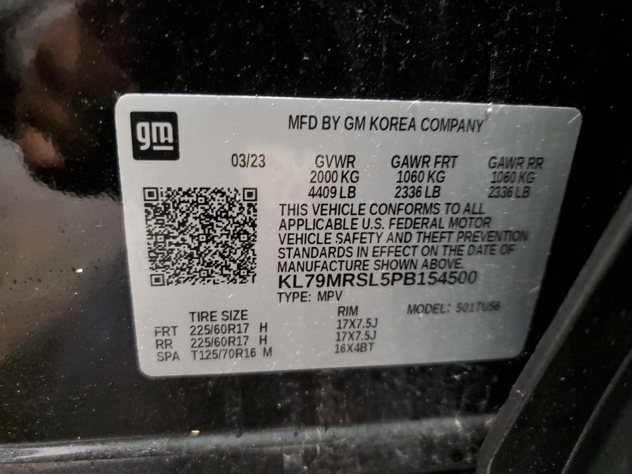 2023 CHEVROLET TRAILBLAZER LT VIN:KL79MRSL5PB154500