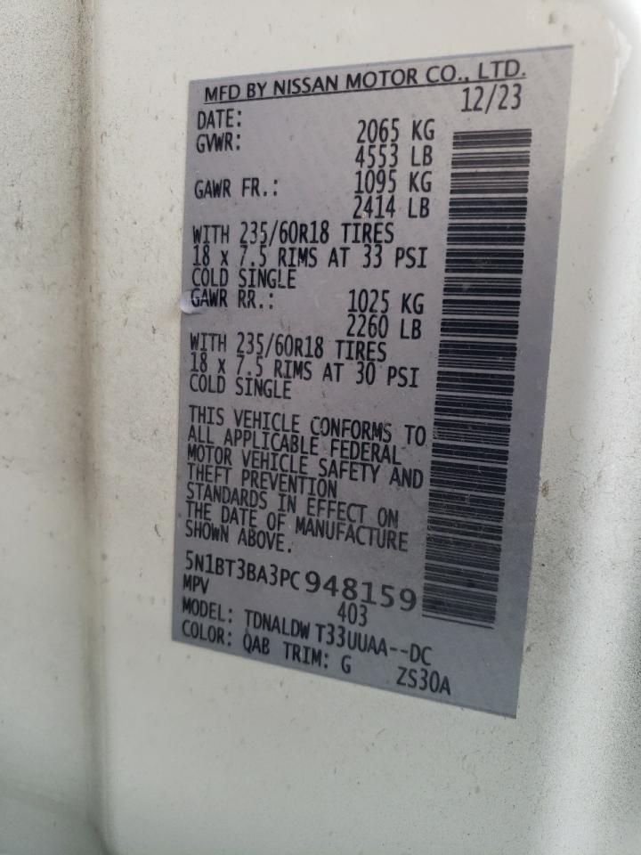 2023 NISSAN ROGUE SV VIN:5N1BT3BA3PC948159