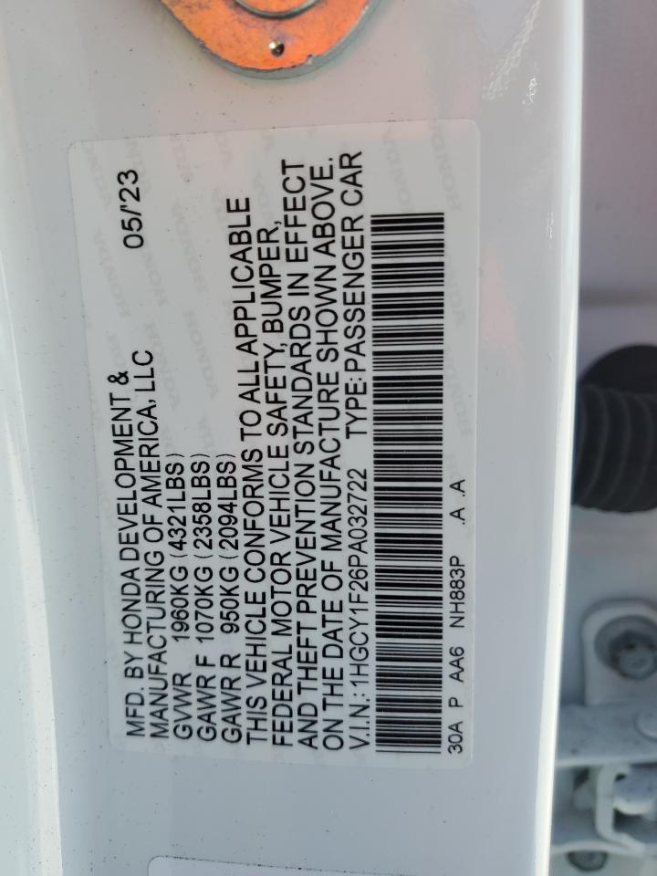 2023 HONDA ACCORD LX VIN:1HGCY1F26PA032722
