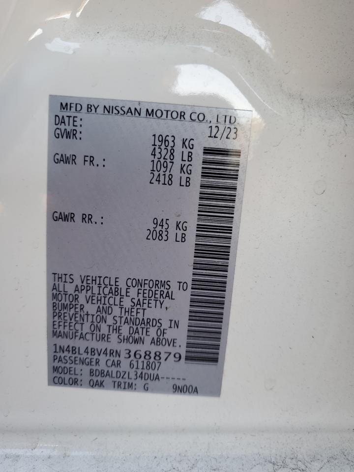 2024 NISSAN ALTIMA S VIN:1N4BL4BV4RN368879