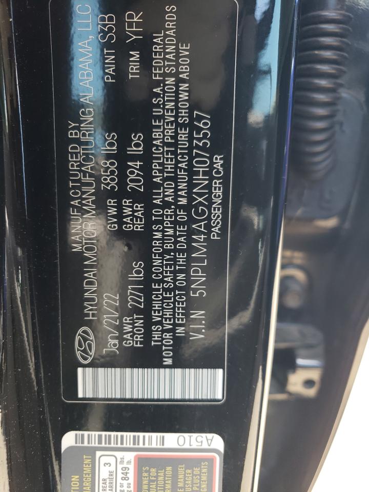 2022 HYUNDAI ELANTRA SEL VIN:5NPLM4AGXNH073567