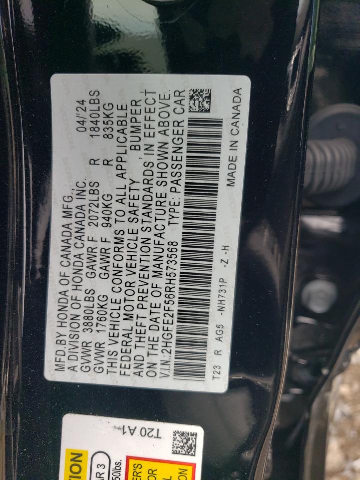 2024 HONDA CIVIC SPORT VIN:2HGFE2F56RH573568