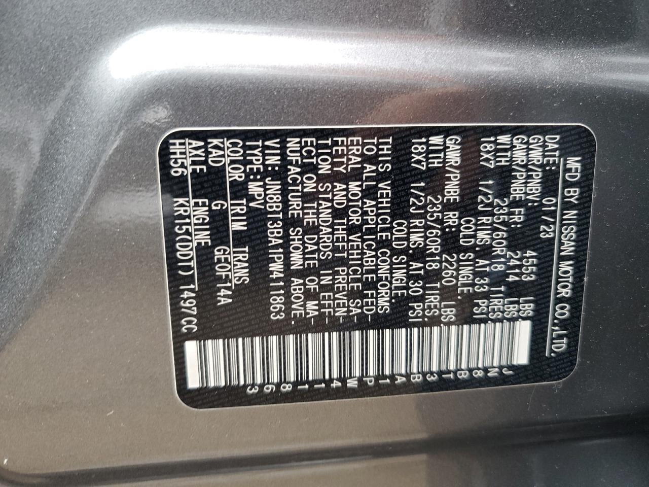 2023 NISSAN ROGUE SV VIN:JN8BT3BA1PW411863