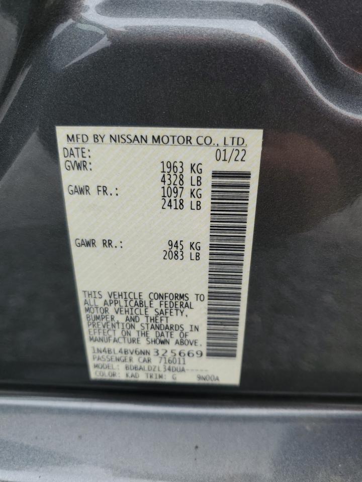2022 NISSAN ALTIMA S VIN:1HGCV1F39JA096617