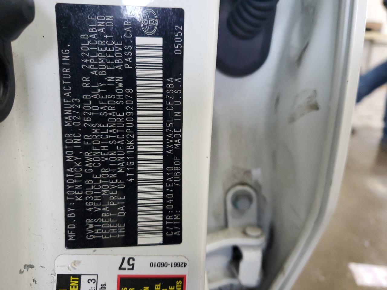 2023 TOYOTA CAMRY SE NIGHT SHADE VIN:4T1G11BK2PU092078