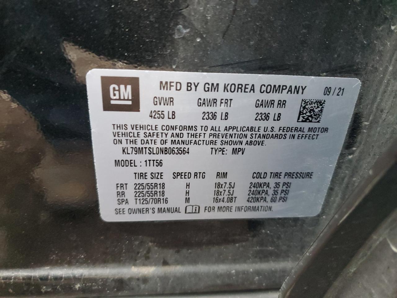 2022 CHEVROLET TRAILBLAZER RS VIN:KL79MTSL0NB063564