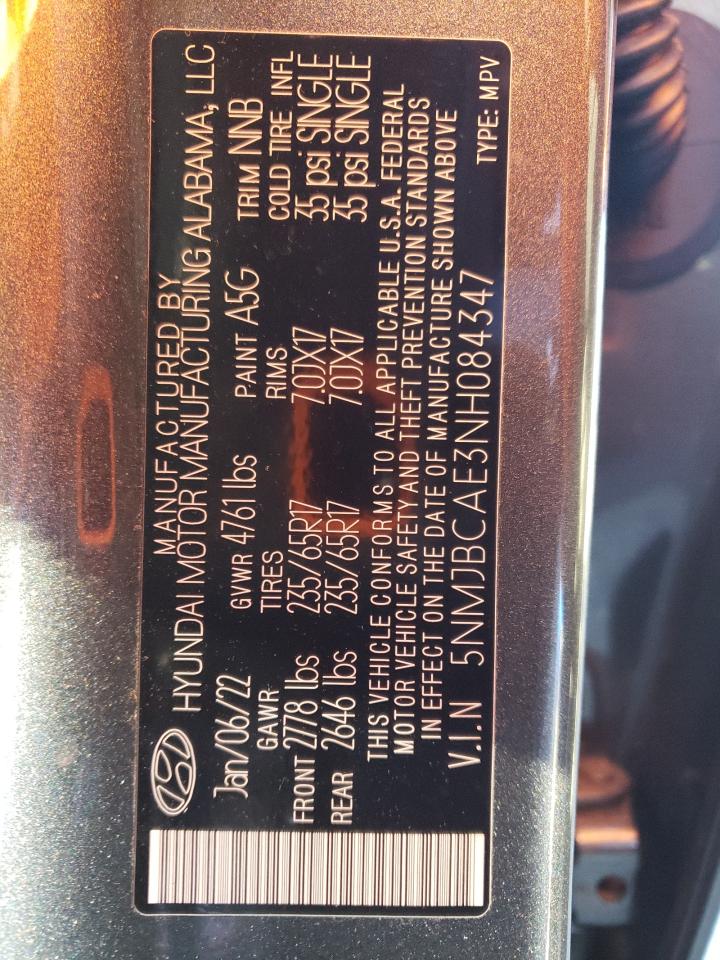 2022 HYUNDAI TUCSON SEL VIN:5NMJBCAE3NH084347