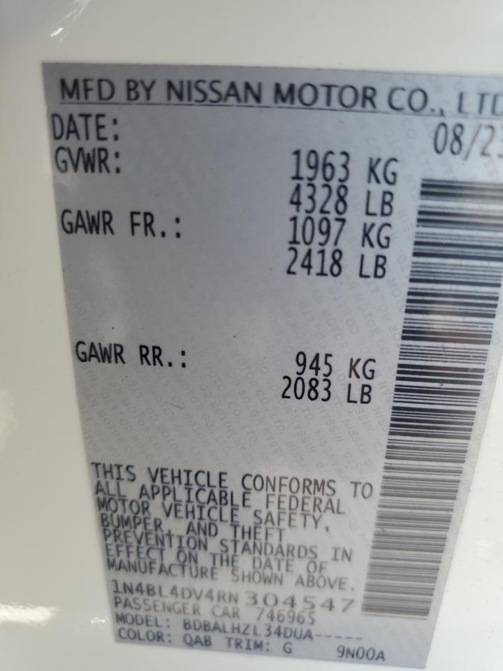 2024 NISSAN ALTIMA SV VIN:1N4BL4DV4RN304547