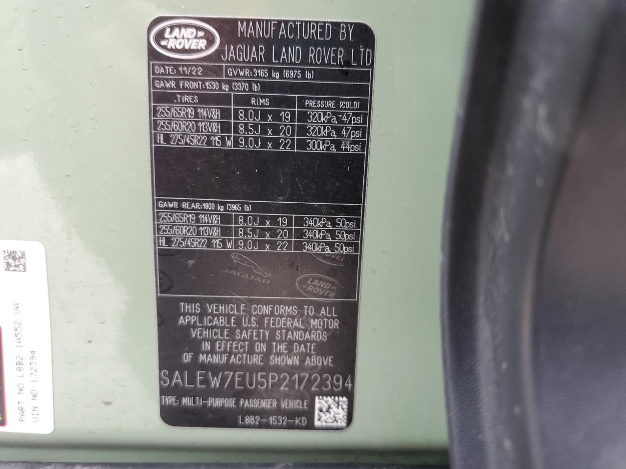 2023 LAND ROVER DEFENDER 110 75TH LTD EDITION VIN:SALEW7EU5P2172394